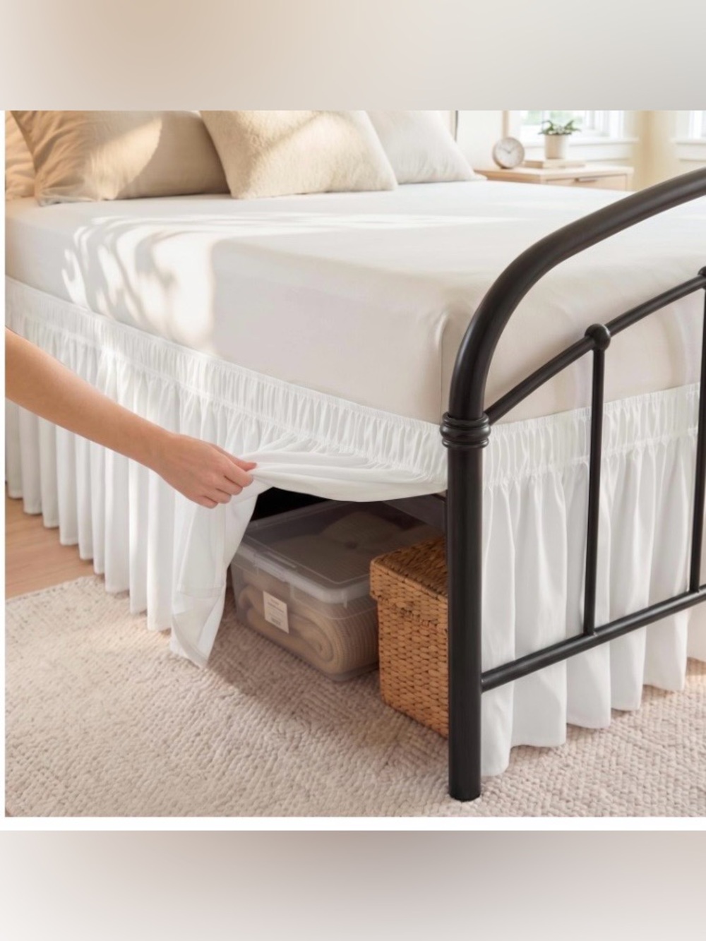 TWIN SIZE Bed Skirt Dust Ruffle 15” Drop - WARM WHITE